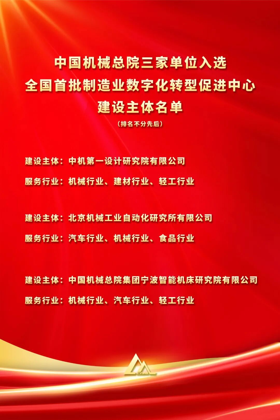 全國首批！中國機(jī)械總院三家單位入選工信部首批制造業(yè)數(shù)字化轉(zhuǎn)型促進(jìn)中心建設(shè)主體名單